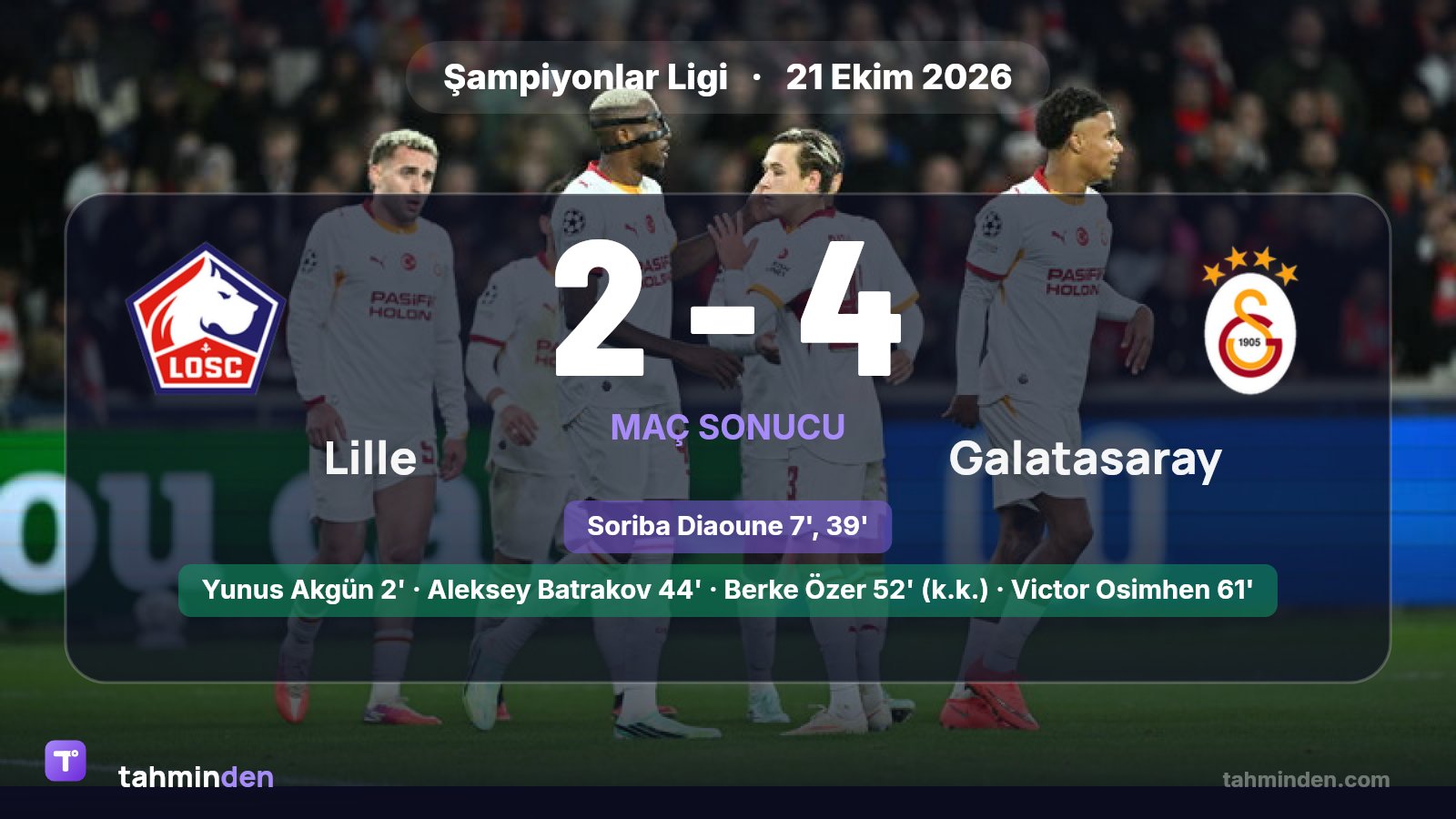 🚀 Galatasaray, Şampiyonlar Ligi 3. haftasında deplasmanda Lille'i 4-2 yendi ve sezonun ilk galibiyetini aldı
