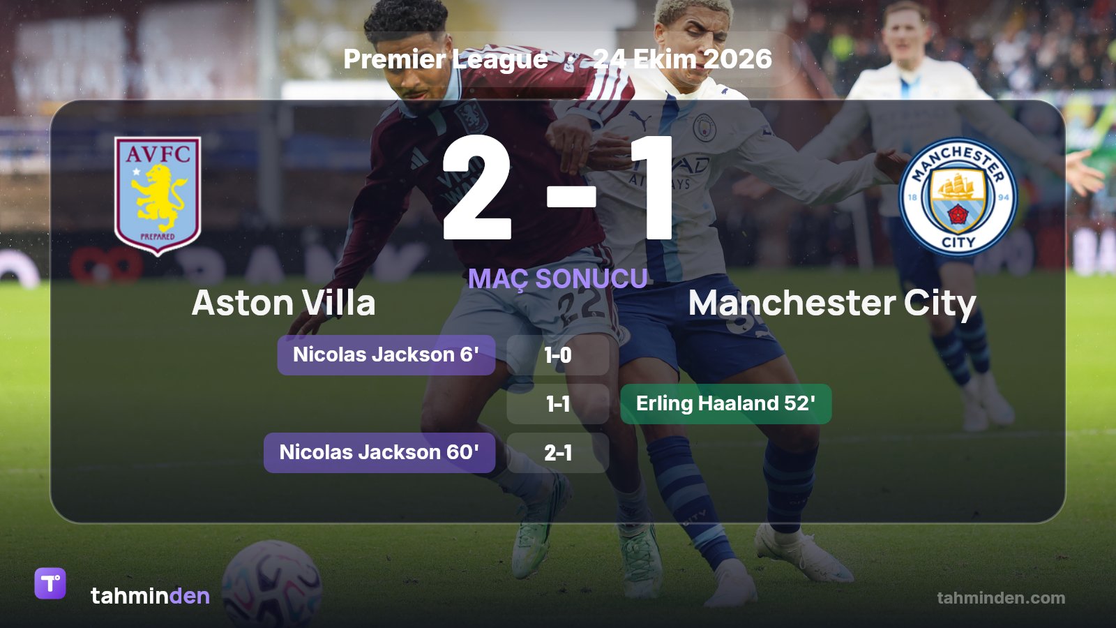 🚨 Manchester City, Premier Lig'in 8. haftasında Aston Villa'ya 2-1 yenildi ve sezonun ilk ligi mağlubiyetini aldı