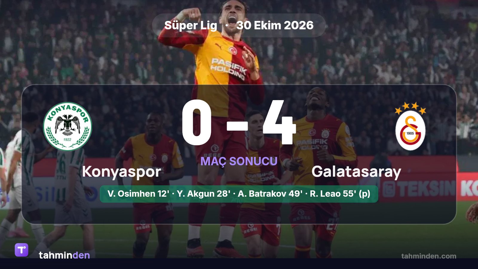 🚀 Galatasaray, Süper Lig'in 10. haftasında Konyaspor'u deplasmanda 4-0 yenerek liderliğini sürdürdü