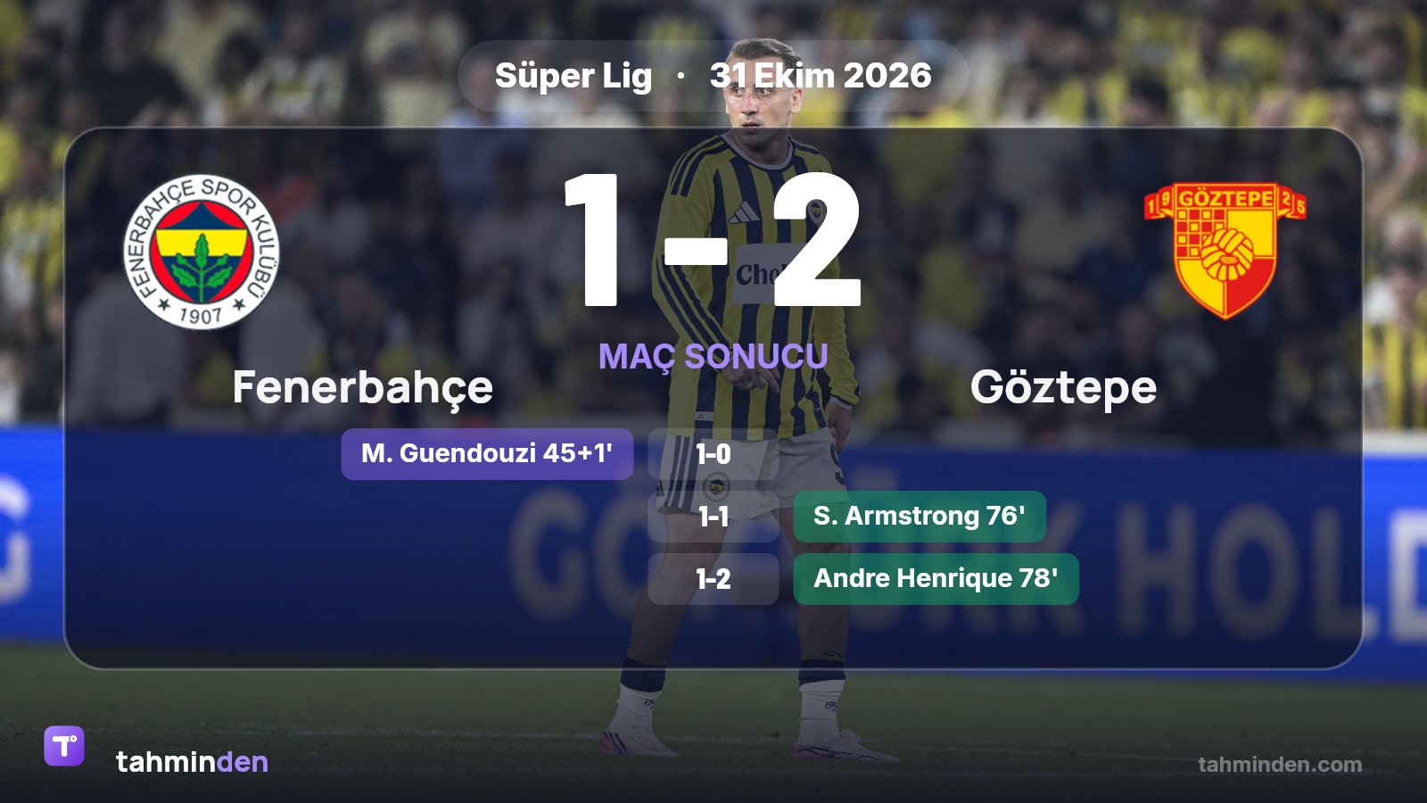 🚨 Fenerbahçe, Süper Lig'in 10. haftasında sahasında Göztepe'ye 1-2 yenildi